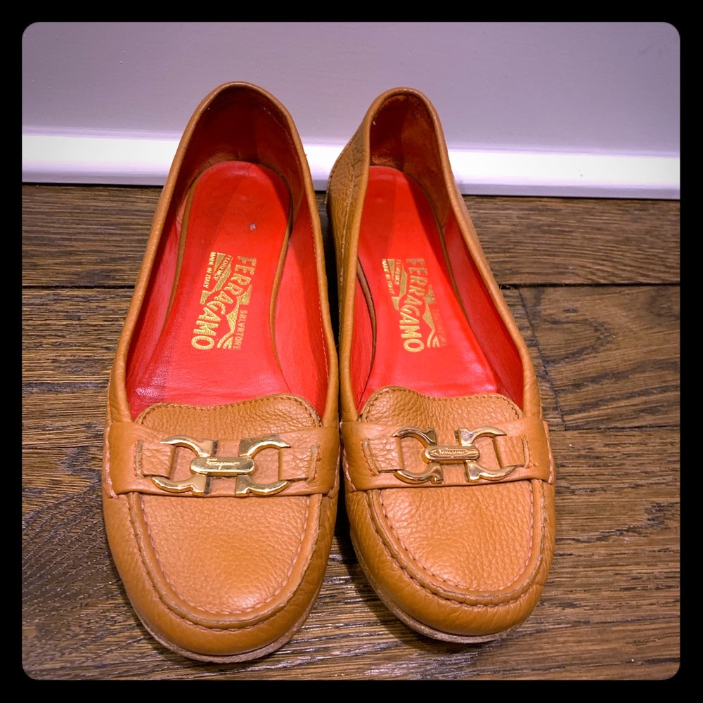 Salvatore Feragamo Italian Tan Loafers w/Red Heel